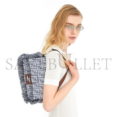 FENDI BAGUETTE BLUE DENIM EFFECT FF JACQUARD BAG 8BR600AUT4F1SXQ (27*15*6cm)